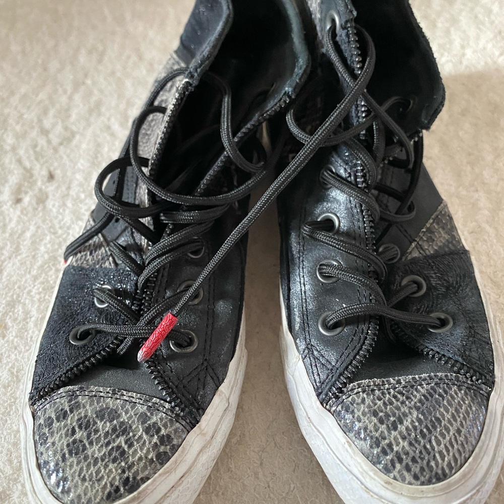 Converse Black High-Top Sneakers with Snakeskin Toe Cap